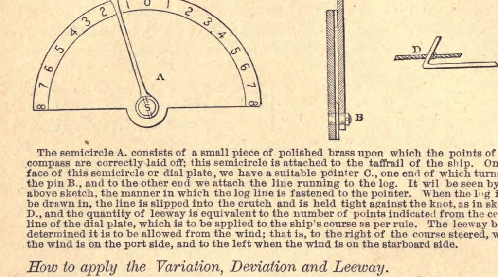 An illustration from A Guide to practical navigation : containing the rules and methods of solving problems in the most practical manner : the simplest and most complete method for finding a ship's position at sea, as well as a thoroughly approved method of finding the latitude and longitude at the same instant of time by double altitudes, 1878, leaf 62
