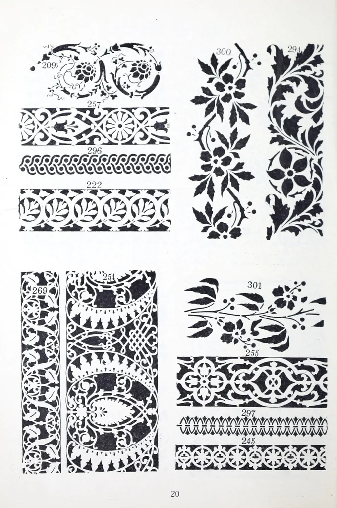 An illustration from A guide to tapestry painting and stenciling in liquid tapestry dyes and tapestry oil colors : with a full list of the materials used and illustrations of the stencil patterns, 1910, leaf 22