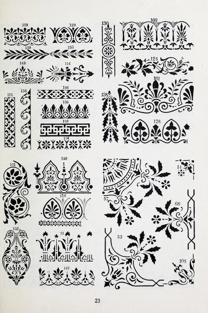 An illustration from A guide to tapestry painting and stenciling in liquid tapestry dyes and tapestry oil colors : with a full list of the materials used and illustrations of the stencil patterns, 1910, leaf 25