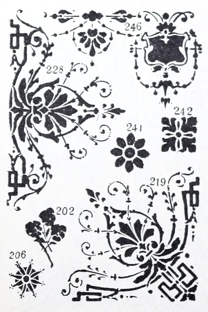 An illustration from A guide to tapestry painting and stenciling in liquid tapestry dyes and tapestry oil colors : with a full list of the materials used and illustrations of the stencil patterns, 1910, leaf 28
