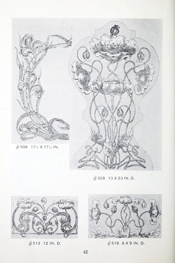 An illustration from A guide to tapestry painting and stenciling in liquid tapestry dyes and tapestry oil colors : with a full list of the materials used and illustrations of the stencil patterns, 1910, leaf 44