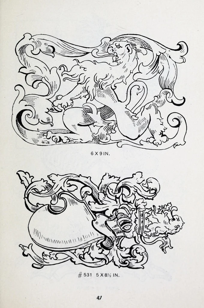 An illustration from A guide to tapestry painting and stenciling in liquid tapestry dyes and tapestry oil colors : with a full list of the materials used and illustrations of the stencil patterns, 1910, leaf 49