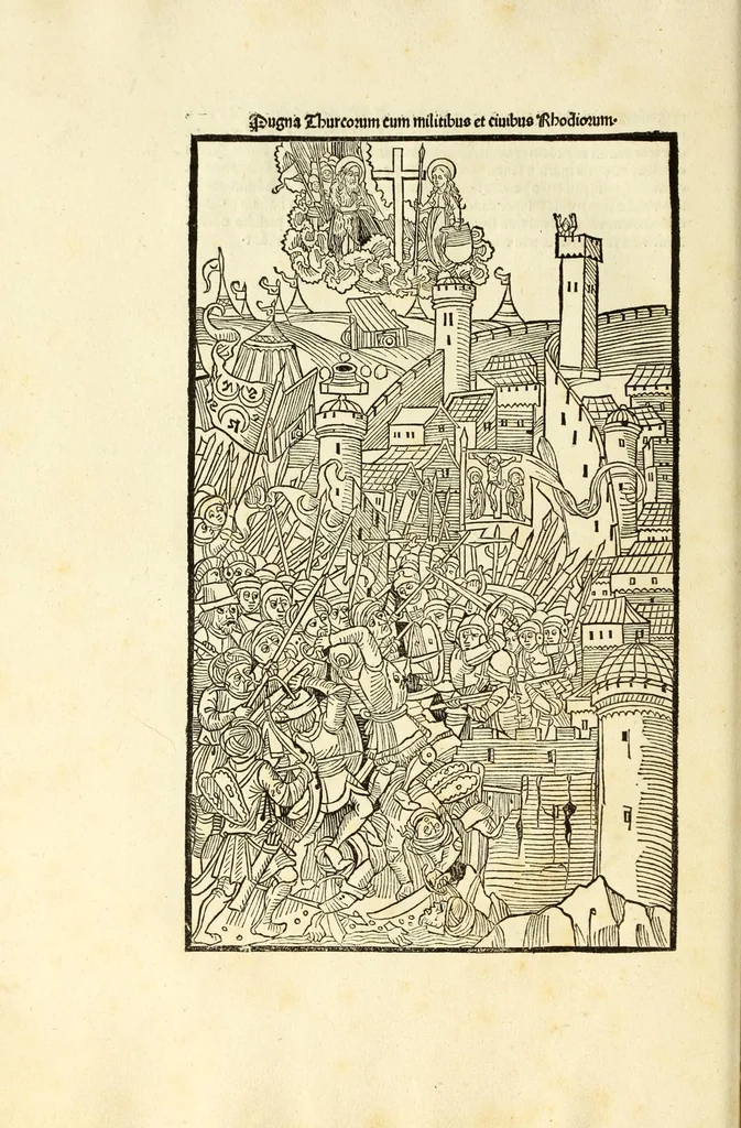 An illustration from Guillelmi Caonrsin [sic] Rhodiorum vicecancellarij: obsidionis Rhodie urbis descriptio, leaf 28
