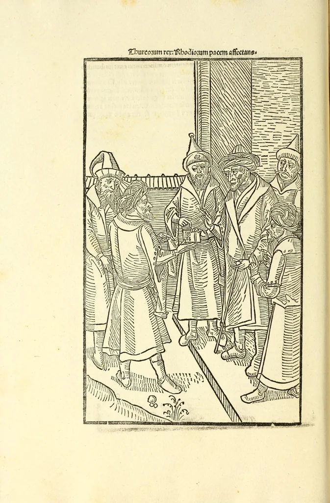 An illustration from Guillelmi Caonrsin [sic] Rhodiorum vicecancellarij: obsidionis Rhodie urbis descriptio, leaf 76