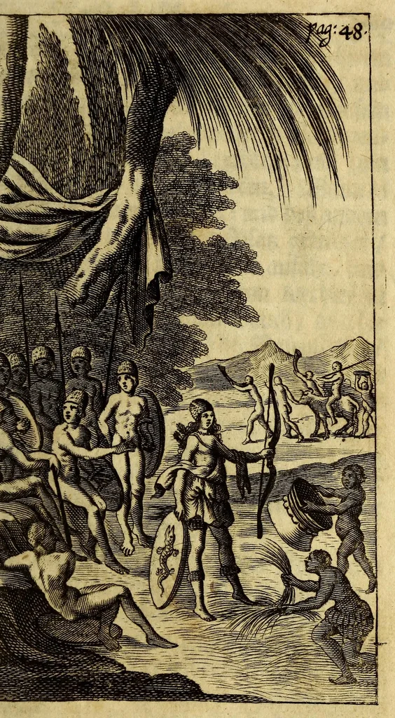 An illustration from Guineische und West-indianische Reissbeschreibung, de An. 1639. biss 1645. von Ambsterdam nach St. Joris de Mina, ein Castell, in Africa, und nach Brasilien in America,, 1669, leaf 97