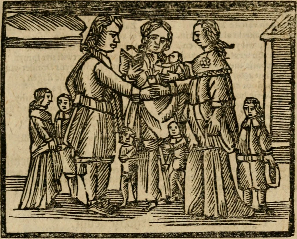An illustration from Gulden-spiegel, ofte opwekkinge tot christelijke deugden : afgedeelt in twee deelen : waar in vertoond werd de schadelijkheyd der zonden, mitsgaders de goedigheyd en weldaaden Godts over den boetveerdigen, tot leeringe en stigtinge aller christenen toe-gepast : nog is hier by gevoegt Thamars ontschaking, of de verdoolde liefde van Ammon : als mede de vermaakelijke bruylofts-kroon : doorblogten met verscheyde leerzame gedigten, vermaakelijke bruylofts en aandagtige liedekens : voorgesteld op de vier geteyden van den dag, 1763, leaf 456