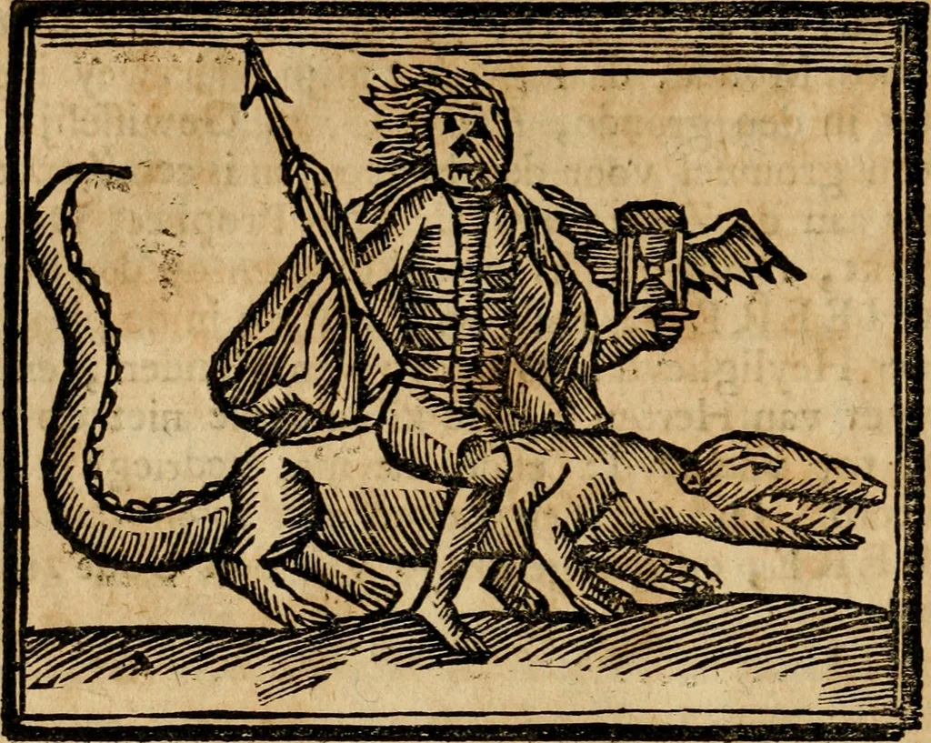 An illustration from Gulden-spiegel, ofte opwekkinge tot christelijke deugden : afgedeelt in twee deelen : waar in vertoond werd de schadelijkheyd der zonden, mitsgaders de goedigheyd en weldaaden Godts over den boetveerdigen, tot leeringe en stigtinge aller christenen toe-gepast : nog is hier by gevoegt Thamars ontschaking, of de verdoolde liefde van Ammon : als mede de vermaakelijke bruylofts-kroon : doorblogten met verscheyde leerzame gedigten, vermaakelijke bruylofts en aandagtige liedekens : voorgesteld op de vier geteyden van den dag, 1763, leaf 73