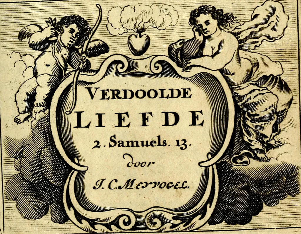An illustration from Gulden-spiegel; ofte, Opweckinge tot christelijke deugden, afgebeeld in twee deelen ... Noch is hier by-gevoeght Thamars ontschaking; of, De verdoolde liefde van Ammon. Als mede de Vermaeckelijcke bruylofts-kroon ... gerijmt door Jacob Coenraeds Mayvogel, 1699, leaf 259