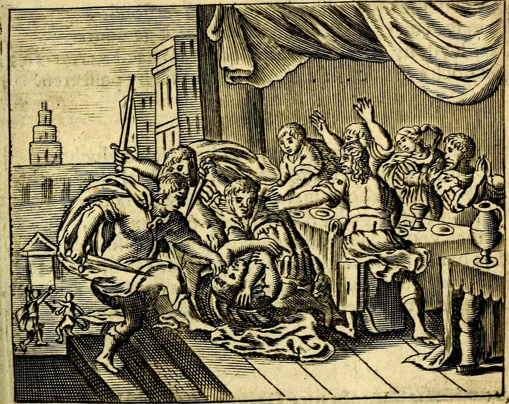 An illustration from Gulden-spiegel; ofte, Opweckinge tot christelijke deugden, afgebeeld in twee deelen ... Noch is hier by-gevoeght Thamars ontschaking; of, De verdoolde liefde van Ammon. Als mede de Vermaeckelijcke bruylofts-kroon ... gerijmt door Jacob Coenraeds Mayvogel, 1699, leaf 315