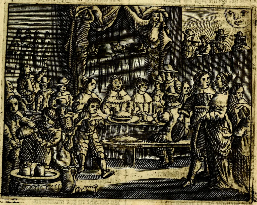 An illustration from Gulden-spiegel; ofte, Opweckinge tot christelijke deugden, afgebeeld in twee deelen ... Noch is hier by-gevoeght Thamars ontschaking; of, De verdoolde liefde van Ammon. Als mede de Vermaeckelijcke bruylofts-kroon ... gerijmt door Jacob Coenraeds Mayvogel, 1699, leaf 435
