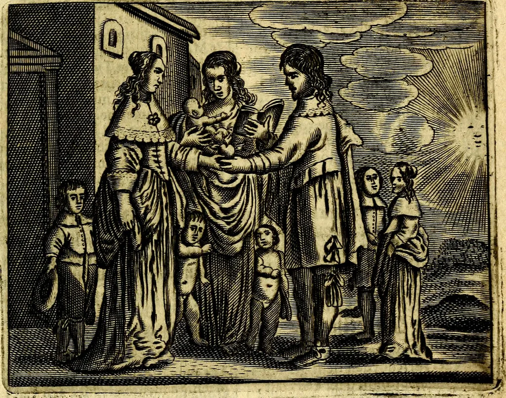 An illustration from Gulden-spiegel; ofte, Opweckinge tot christelijke deugden, afgebeeld in twee deelen ... Noch is hier by-gevoeght Thamars ontschaking; of, De verdoolde liefde van Ammon. Als mede de Vermaeckelijcke bruylofts-kroon ... gerijmt door Jacob Coenraeds Mayvogel, 1699, leaf 473
