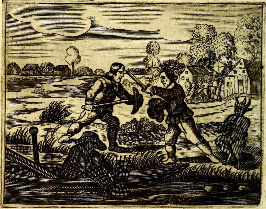 An illustration from Gulden-spiegel; ofte, Opweckinge tot christelijke deugden, afgebeeld in twee deelen ... Noch is hier by-gevoeght Thamars ontschaking; of, De verdoolde liefde van Ammon. Als mede de Vermaeckelijcke bruylofts-kroon ... gerijmt door Jacob Coenraeds Mayvogel, 1699, leaf 60