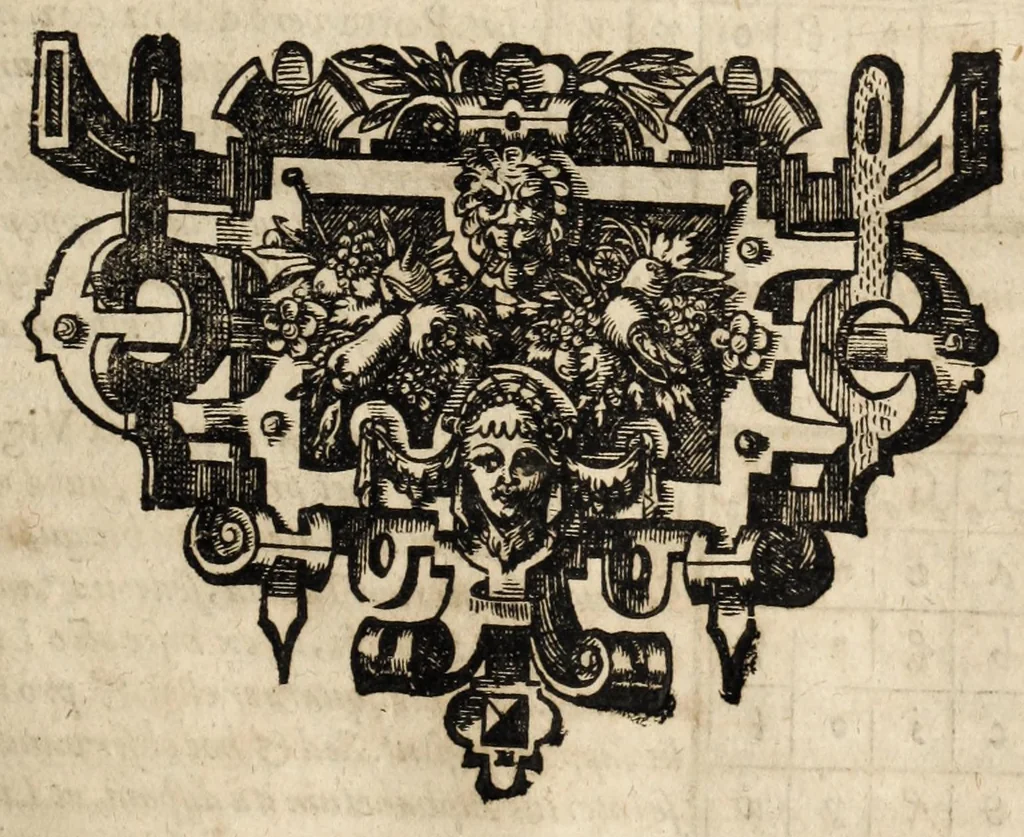 An illustration from Gustavi Seleni Cryptomenytices et cryptographiae libri IX : in quibus & planissima Steganographiae a Johanne Trithemio, abbate Spanheymensi & Herbipolensi, admirandi ingenij viro, magice & aenigmatice olim conscriptae, enodatio traditur : inspersis ubique authoris ac aliorum, non contemnendis inventis, 1624, leaf 297