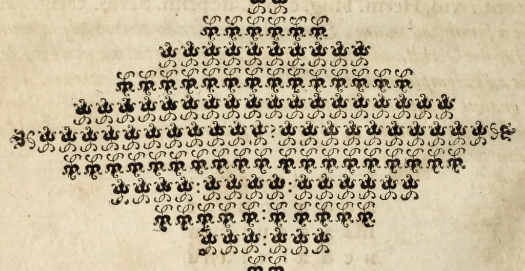 An illustration from Gustavi Seleni Cryptomenytices et cryptographiae libri IX : in quibus & planissima Steganographiae a Johanne Trithemio, abbate Spanheymensi & Herbipolensi, admirandi ingenij viro, magice & aenigmatice olim conscriptae, enodatio traditur : inspersis ubique authoris ac aliorum, non contemnendis inventis, 1624, leaf 68