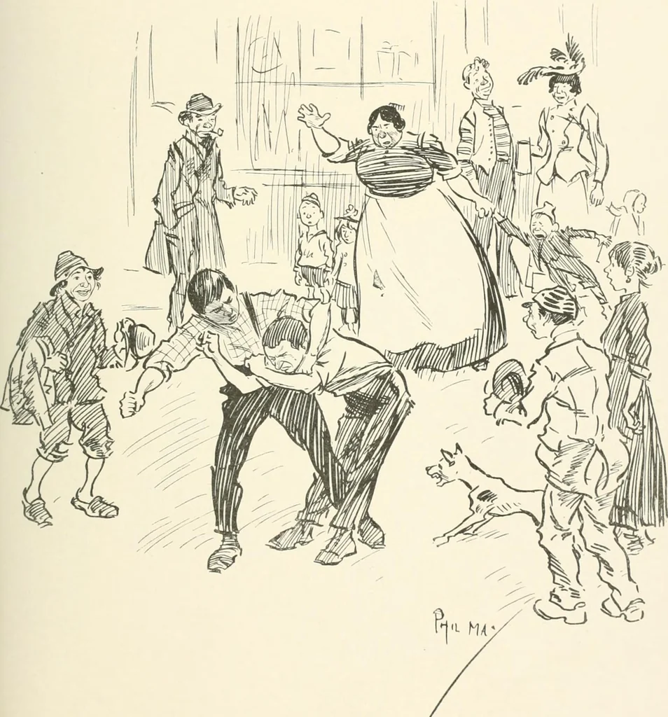 An illustration from Phil May's Gutter-snipes; 50 original sketches in pen and ink, 1896, leaf 111