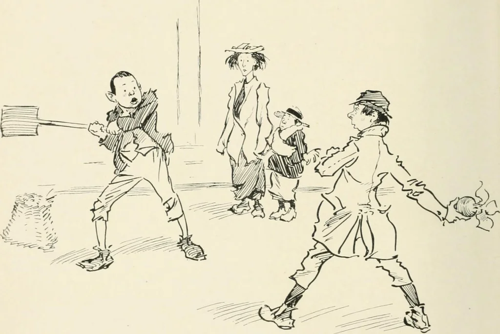 An illustration from Phil May's Gutter-snipes; 50 original sketches in pen and ink, 1896, leaf 14