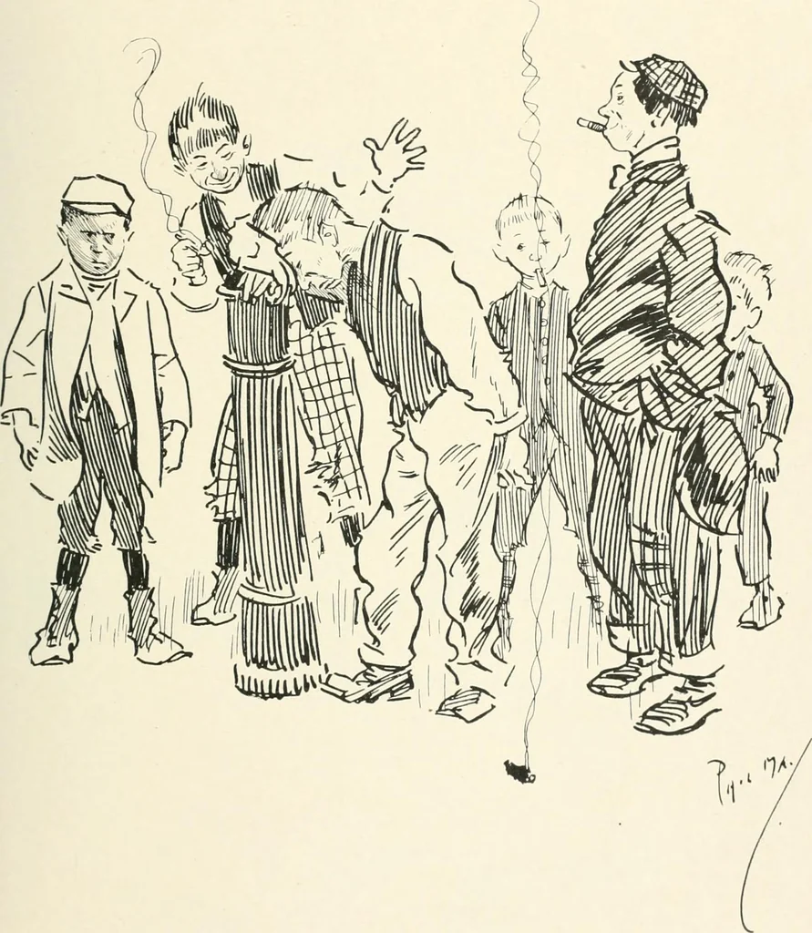 An illustration from Phil May's Gutter-snipes; 50 original sketches in pen and ink, 1896, leaf 47