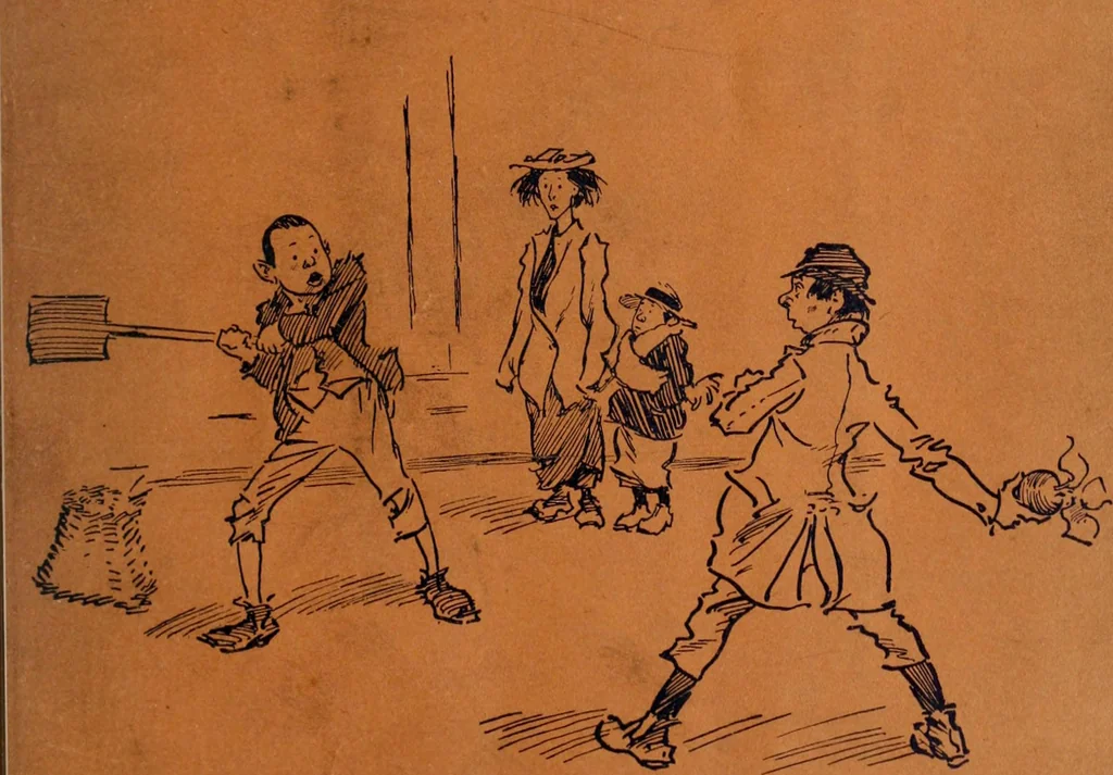 An illustration from Phil May's Gutter-snipes; 50 original sketches in pen and ink, 1896, leaf 5
