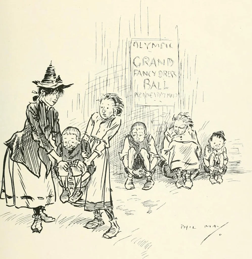 An illustration from Phil May's Gutter-snipes; 50 original sketches in pen and ink, 1896, leaf 59