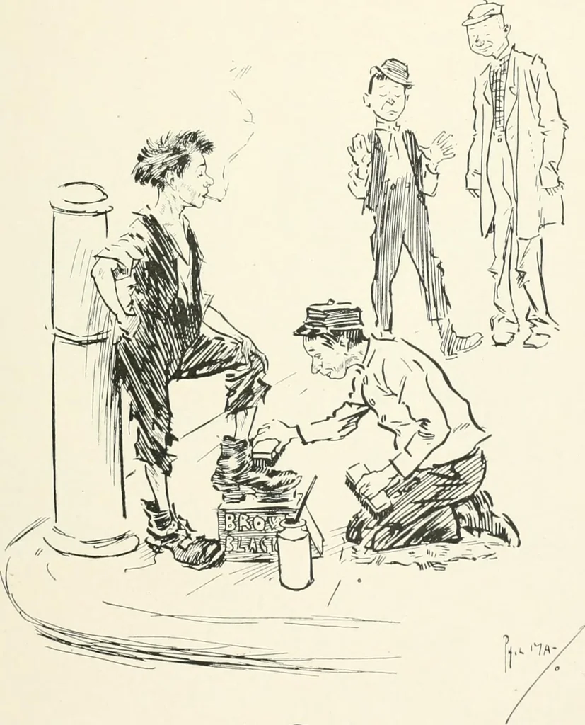 An illustration from Phil May's Gutter-snipes; 50 original sketches in pen and ink, 1896, leaf 67