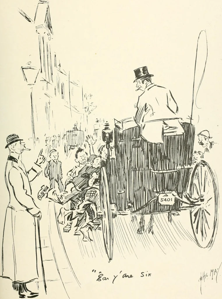 An illustration from Phil May's Gutter-snipes; 50 original sketches in pen and ink, 1896, leaf 77