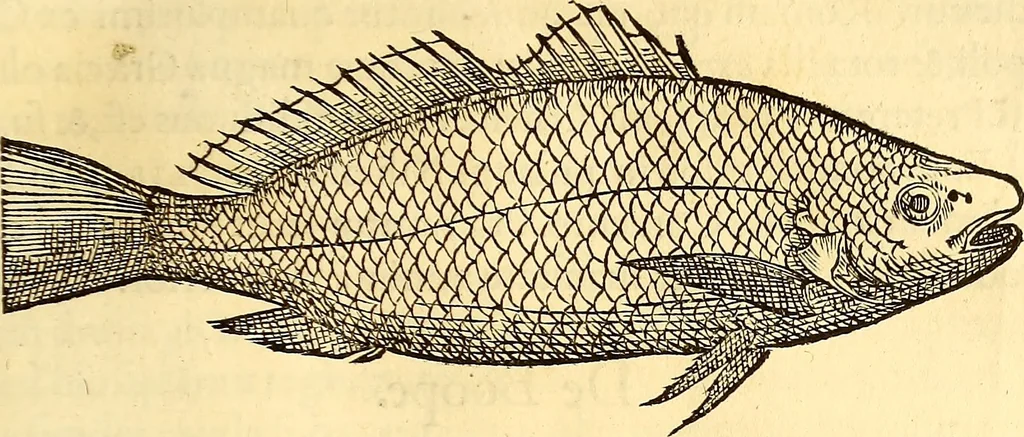 An illustration from Gvlielmi Rondeletii ... Libri de piscibus marinis, in quibus veræ piscium effigies expressæ sunt .., 1554, leaf 154