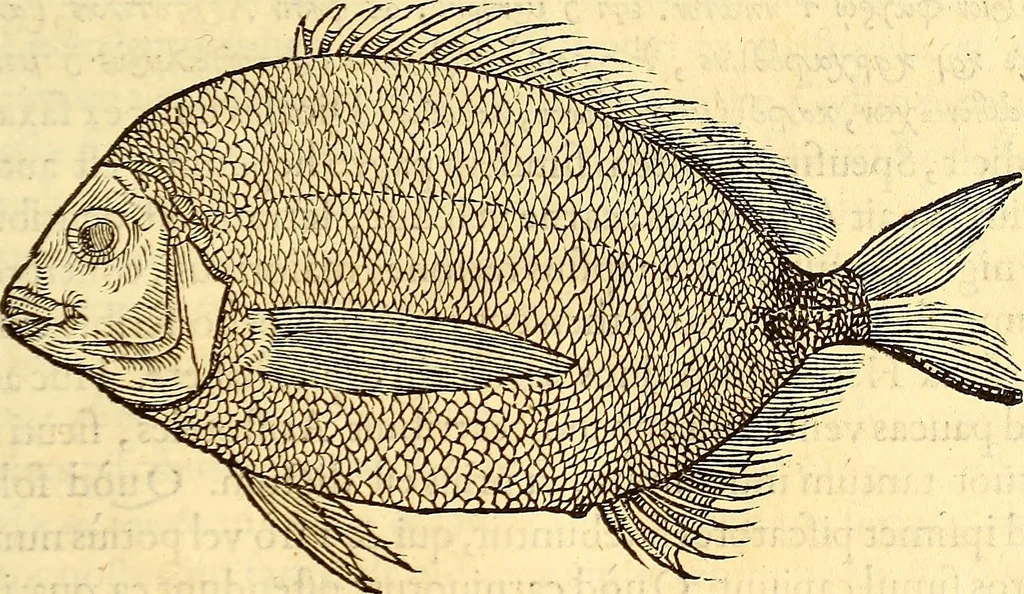 An illustration from Gvlielmi Rondeletii ... Libri de piscibus marinis, in quibus veræ piscium effigies expressæ sunt .., 1554, leaf 166