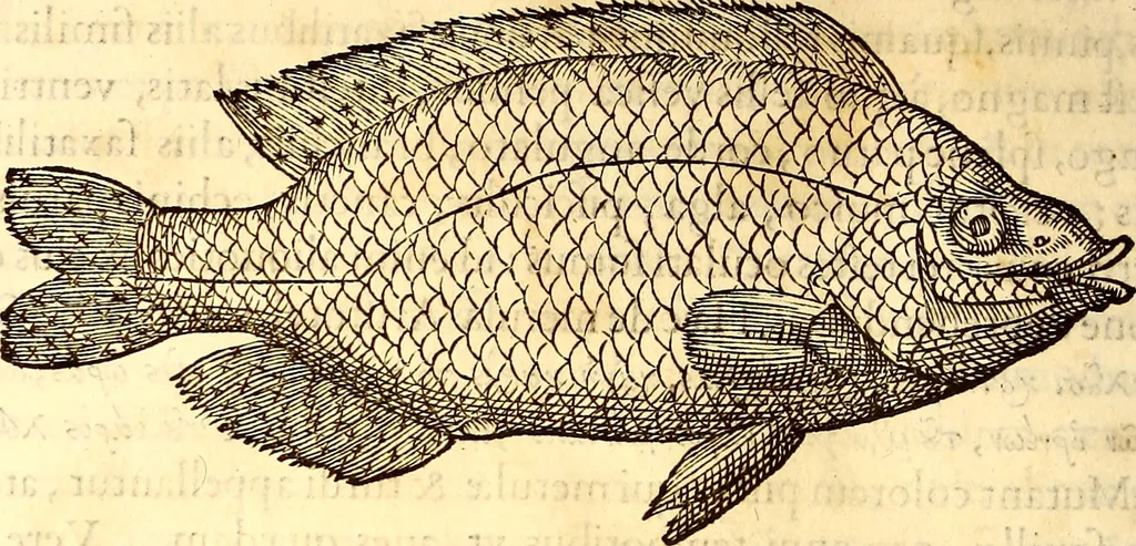 An illustration from Gvlielmi Rondeletii ... Libri de piscibus marinis, in quibus veræ piscium effigies expressæ sunt .., 1554, leaf 193