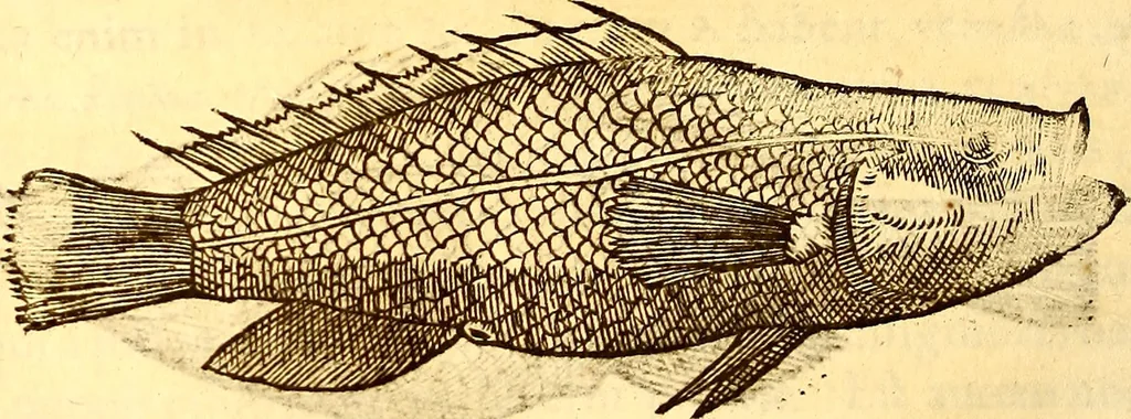 An illustration from Gvlielmi Rondeletii ... Libri de piscibus marinis, in quibus veræ piscium effigies expressæ sunt .., 1554, leaf 195