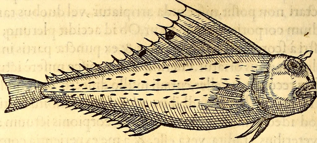 An illustration from Gvlielmi Rondeletii ... Libri de piscibus marinis, in quibus veræ piscium effigies expressæ sunt .., 1554, leaf 223