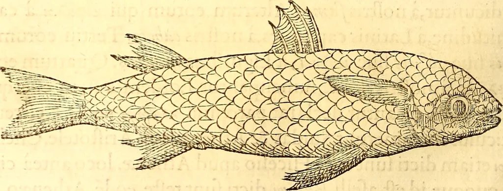An illustration from Gvlielmi Rondeletii ... Libri de piscibus marinis, in quibus veræ piscium effigies expressæ sunt .., 1554, leaf 279