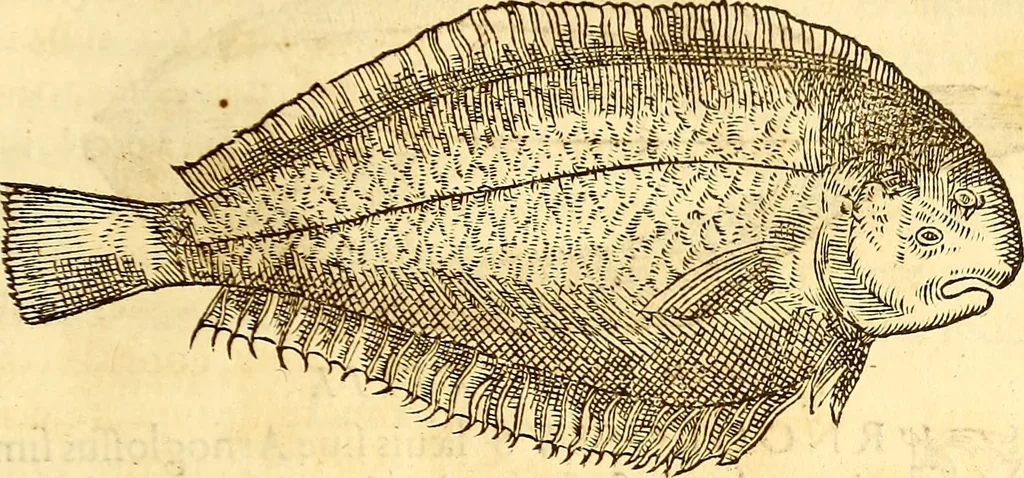 An illustration from Gvlielmi Rondeletii ... Libri de piscibus marinis, in quibus veræ piscium effigies expressæ sunt .., 1554, leaf 342