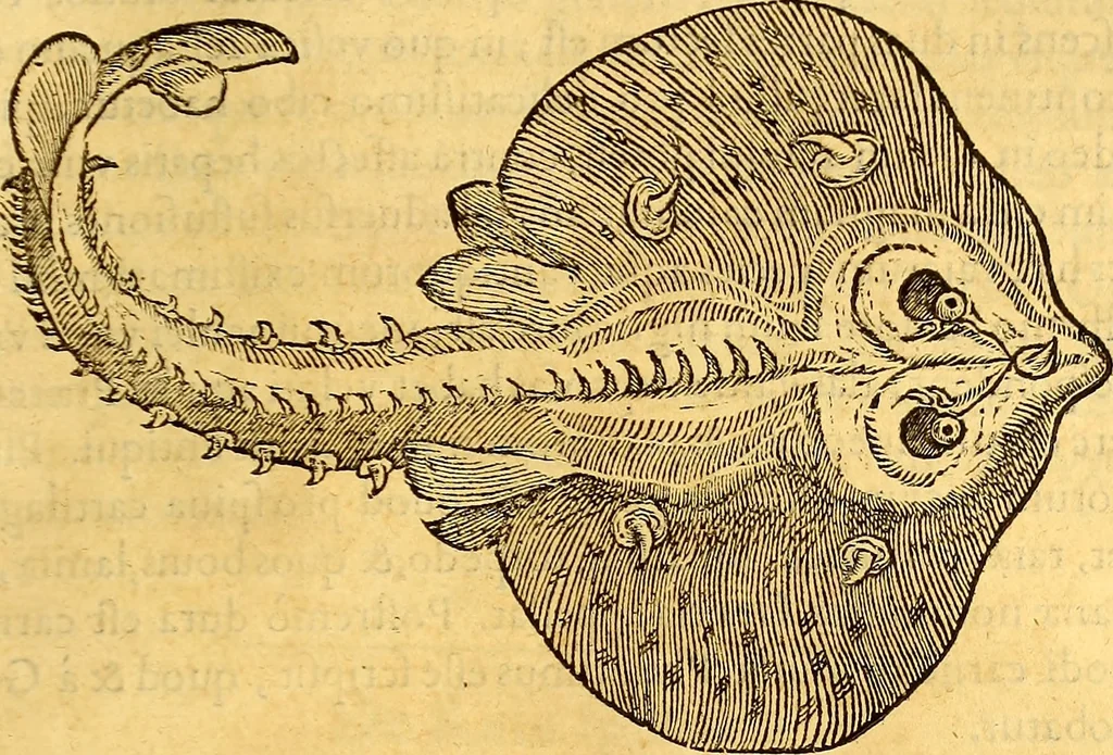 An illustration from Gvlielmi Rondeletii ... Libri de piscibus marinis, in quibus veræ piscium effigies expressæ sunt .., 1554, leaf 372