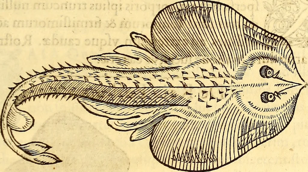 An illustration from Gvlielmi Rondeletii ... Libri de piscibus marinis, in quibus veræ piscium effigies expressæ sunt .., 1554, leaf 374