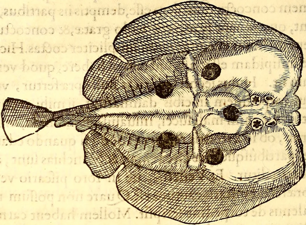 An illustration from Gvlielmi Rondeletii ... Libri de piscibus marinis, in quibus veræ piscium effigies expressæ sunt .., 1554, leaf 381
