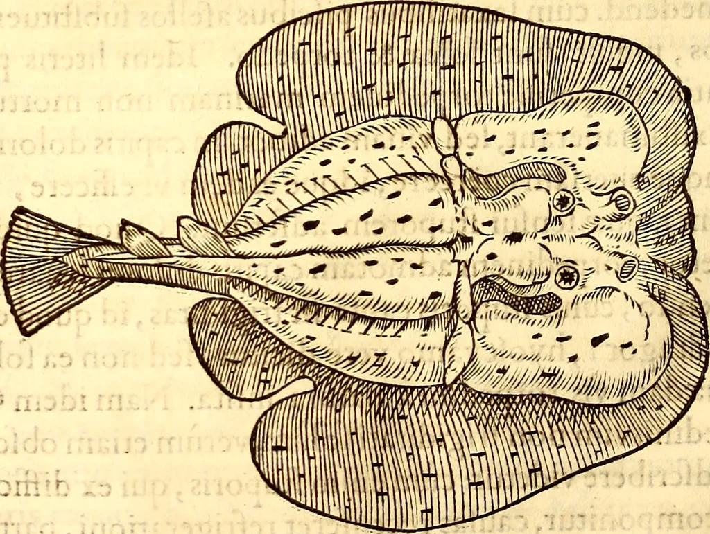 An illustration from Gvlielmi Rondeletii ... Libri de piscibus marinis, in quibus veræ piscium effigies expressæ sunt .., 1554, leaf 381