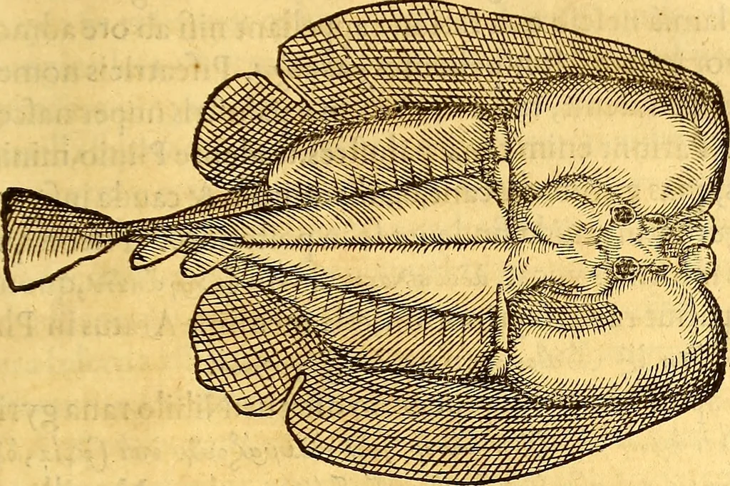 An illustration from Gvlielmi Rondeletii ... Libri de piscibus marinis, in quibus veræ piscium effigies expressæ sunt .., 1554, leaf 382