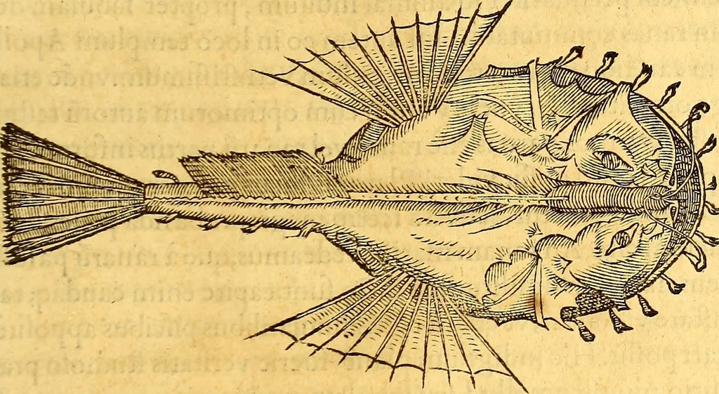 An illustration from Gvlielmi Rondeletii ... Libri de piscibus marinis, in quibus veræ piscium effigies expressæ sunt .., 1554, leaf 382