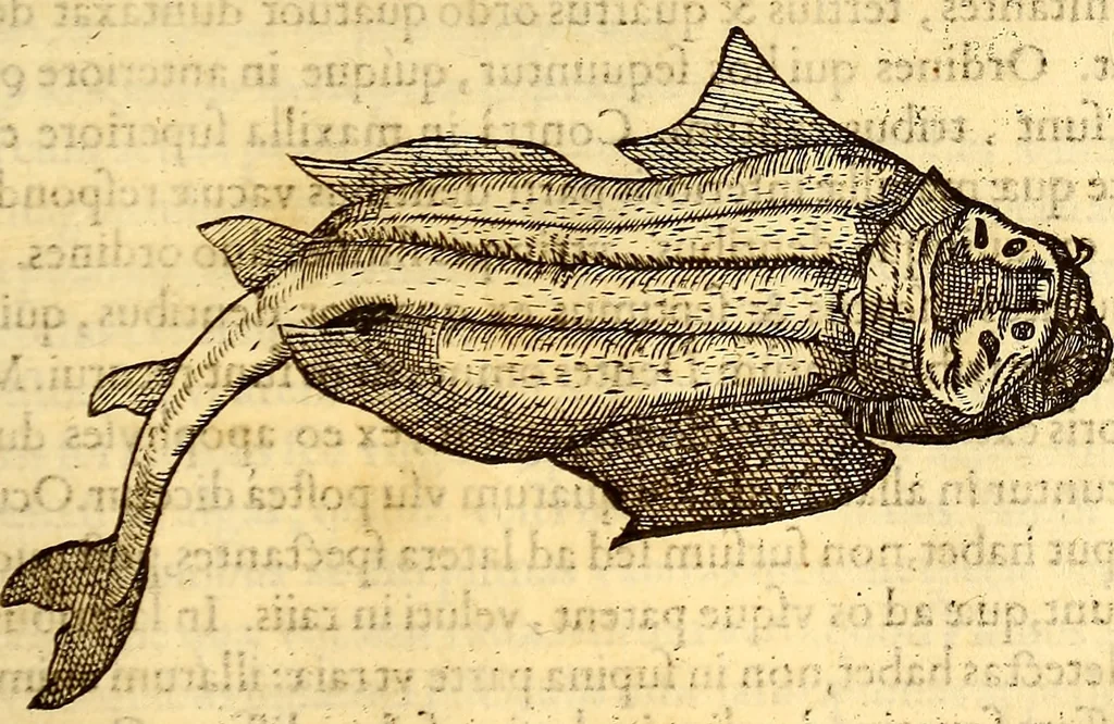 An illustration from Gvlielmi Rondeletii ... Libri de piscibus marinis, in quibus veræ piscium effigies expressæ sunt .., 1554, leaf 386