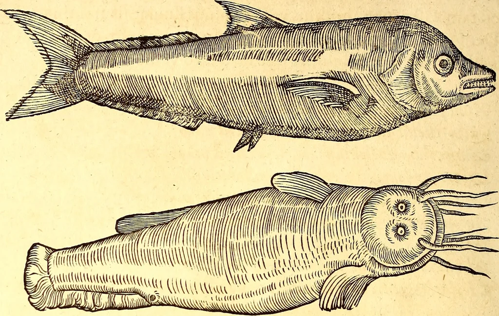 An illustration from Gvlielmi Rondeletii ... Libri de piscibus marinis, in quibus veræ piscium effigies expressæ sunt .., 1554, leaf 825