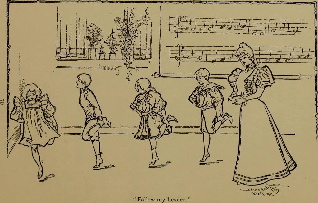 An illustration from Gymnastic stories and plays for primary schools; physical excercises for the first two years of school, 1898, leaf 72