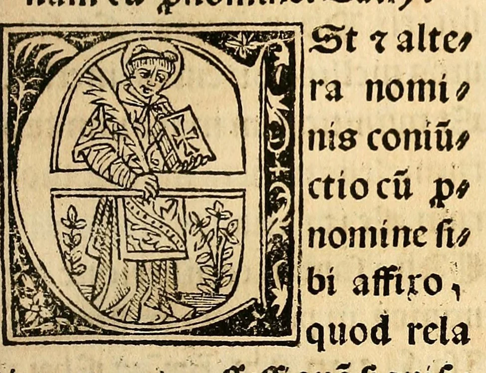 An illustration from Habes hoc in libro ca[n]dide lector Hebraicas institutiones. : in quib[us] quicquid est gra[m]matices hebraicæ facultatis edocetur ad amussim, de literis, punctis, acce[n]tibus, nomine, [et] nominum speciebus, de pronominibus, [et] eoru[mque] cu[m] nominibus, [et] verbis coniu[n]ctione, de verbo [et] verboru[m] co[n]iugationibus, [et] distinctione, in perfecta, quiescentia, defectiua, geminata, de partibus indeclinabilibus, præpositionibus, co[n]iu[n]ctio[n]ibus, aduerbijs, de regulis expone[n]di arcanas literas [et] de figuris, vt paucissima sint desidera[n]da, quas nuper ædidit reuere[n]dus sacræ theolo. do. Sanctes Pagninus .., 1526, leaf 122