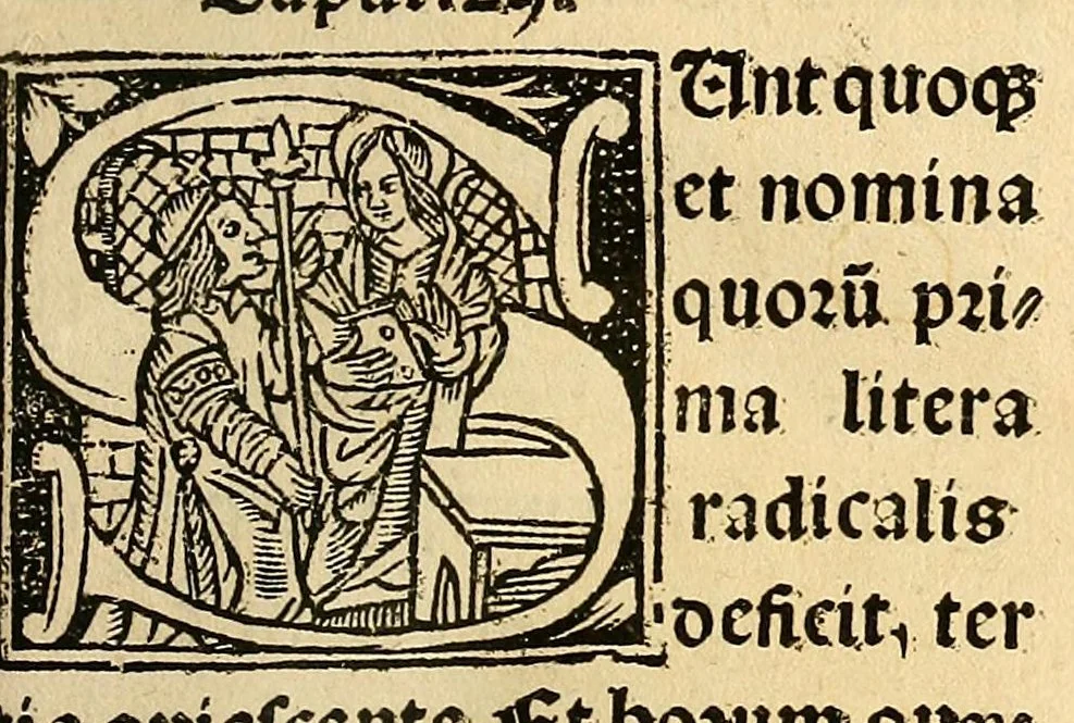An illustration from Habes hoc in libro ca[n]dide lector Hebraicas institutiones. : in quib[us] quicquid est gra[m]matices hebraicæ facultatis edocetur ad amussim, de literis, punctis, acce[n]tibus, nomine, [et] nominum speciebus, de pronominibus, [et] eoru[mque] cu[m] nominibus, [et] verbis coniu[n]ctione, de verbo [et] verboru[m] co[n]iugationibus, [et] distinctione, in perfecta, quiescentia, defectiua, geminata, de partibus indeclinabilibus, præpositionibus, co[n]iu[n]ctio[n]ibus, aduerbijs, de regulis expone[n]di arcanas literas [et] de figuris, vt paucissima sint desidera[n]da, quas nuper ædidit reuere[n]dus sacræ theolo. do. Sanctes Pagninus .., 1526, leaf 200