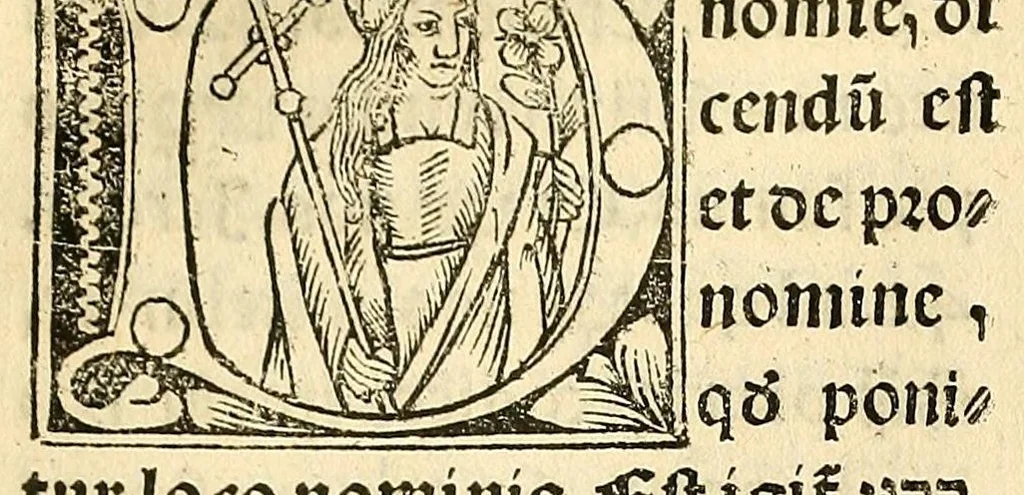 An illustration from Habes hoc in libro ca[n]dide lector Hebraicas institutiones. : in quib[us] quicquid est gra[m]matices hebraicæ facultatis edocetur ad amussim, de literis, punctis, acce[n]tibus, nomine, [et] nominum speciebus, de pronominibus, [et] eoru[mque] cu[m] nominibus, [et] verbis coniu[n]ctione, de verbo [et] verboru[m] co[n]iugationibus, [et] distinctione, in perfecta, quiescentia, defectiua, geminata, de partibus indeclinabilibus, præpositionibus, co[n]iu[n]ctio[n]ibus, aduerbijs, de regulis expone[n]di arcanas literas [et] de figuris, vt paucissima sint desidera[n]da, quas nuper ædidit reuere[n]dus sacræ theolo. do. Sanctes Pagninus .., 1526, leaf 213