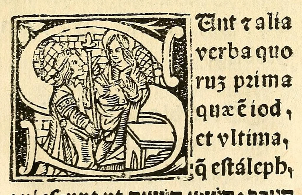 An illustration from Habes hoc in libro ca[n]dide lector Hebraicas institutiones. : in quib[us] quicquid est gra[m]matices hebraicæ facultatis edocetur ad amussim, de literis, punctis, acce[n]tibus, nomine, [et] nominum speciebus, de pronominibus, [et] eoru[mque] cu[m] nominibus, [et] verbis coniu[n]ctione, de verbo [et] verboru[m] co[n]iugationibus, [et] distinctione, in perfecta, quiescentia, defectiua, geminata, de partibus indeclinabilibus, præpositionibus, co[n]iu[n]ctio[n]ibus, aduerbijs, de regulis expone[n]di arcanas literas [et] de figuris, vt paucissima sint desidera[n]da, quas nuper ædidit reuere[n]dus sacræ theolo. do. Sanctes Pagninus .., 1526, leaf 351
