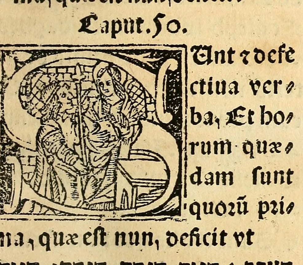 An illustration from Habes hoc in libro ca[n]dide lector Hebraicas institutiones. : in quib[us] quicquid est gra[m]matices hebraicæ facultatis edocetur ad amussim, de literis, punctis, acce[n]tibus, nomine, [et] nominum speciebus, de pronominibus, [et] eoru[mque] cu[m] nominibus, [et] verbis coniu[n]ctione, de verbo [et] verboru[m] co[n]iugationibus, [et] distinctione, in perfecta, quiescentia, defectiua, geminata, de partibus indeclinabilibus, præpositionibus, co[n]iu[n]ctio[n]ibus, aduerbijs, de regulis expone[n]di arcanas literas [et] de figuris, vt paucissima sint desidera[n]da, quas nuper ædidit reuere[n]dus sacræ theolo. do. Sanctes Pagninus .., 1526, leaf 354