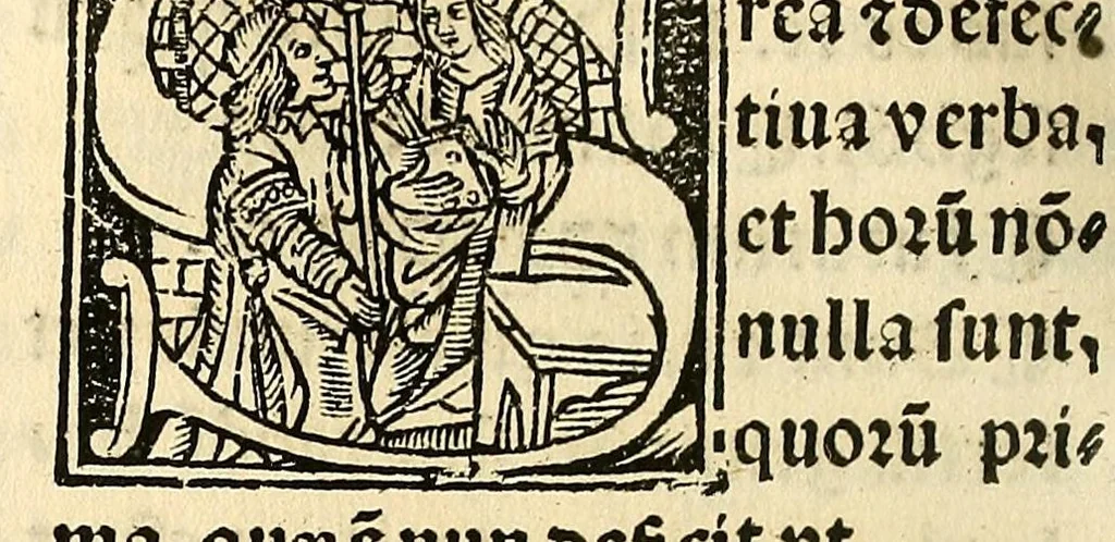 An illustration from Habes hoc in libro ca[n]dide lector Hebraicas institutiones. : in quib[us] quicquid est gra[m]matices hebraicæ facultatis edocetur ad amussim, de literis, punctis, acce[n]tibus, nomine, [et] nominum speciebus, de pronominibus, [et] eoru[mque] cu[m] nominibus, [et] verbis coniu[n]ctione, de verbo [et] verboru[m] co[n]iugationibus, [et] distinctione, in perfecta, quiescentia, defectiua, geminata, de partibus indeclinabilibus, præpositionibus, co[n]iu[n]ctio[n]ibus, aduerbijs, de regulis expone[n]di arcanas literas [et] de figuris, vt paucissima sint desidera[n]da, quas nuper ædidit reuere[n]dus sacræ theolo. do. Sanctes Pagninus .., 1526, leaf 387