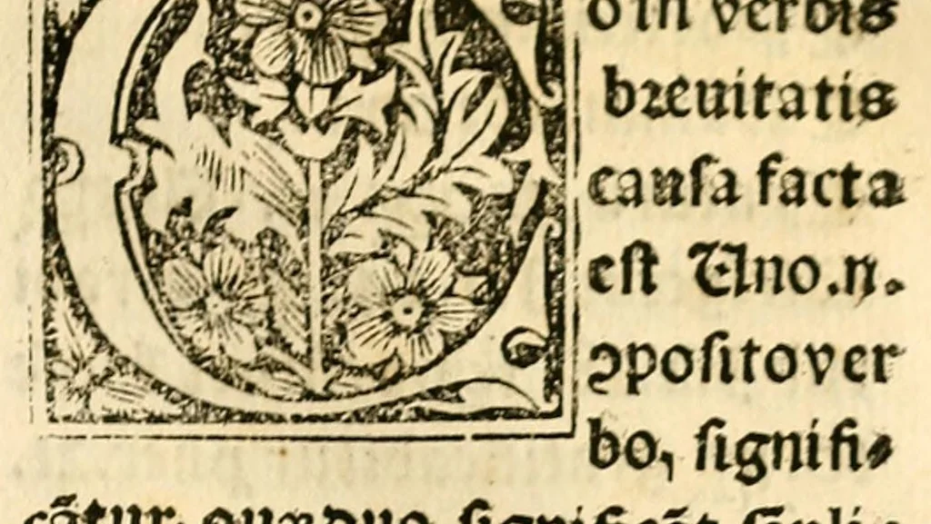An illustration from Habes hoc in libro ca[n]dide lector Hebraicas institutiones. : in quib[us] quicquid est gra[m]matices hebraicæ facultatis edocetur ad amussim, de literis, punctis, acce[n]tibus, nomine, [et] nominum speciebus, de pronominibus, [et] eoru[mque] cu[m] nominibus, [et] verbis coniu[n]ctione, de verbo [et] verboru[m] co[n]iugationibus, [et] distinctione, in perfecta, quiescentia, defectiua, geminata, de partibus indeclinabilibus, præpositionibus, co[n]iu[n]ctio[n]ibus, aduerbijs, de regulis expone[n]di arcanas literas [et] de figuris, vt paucissima sint desidera[n]da, quas nuper ædidit reuere[n]dus sacræ theolo. do. Sanctes Pagninus .., 1526, leaf 392