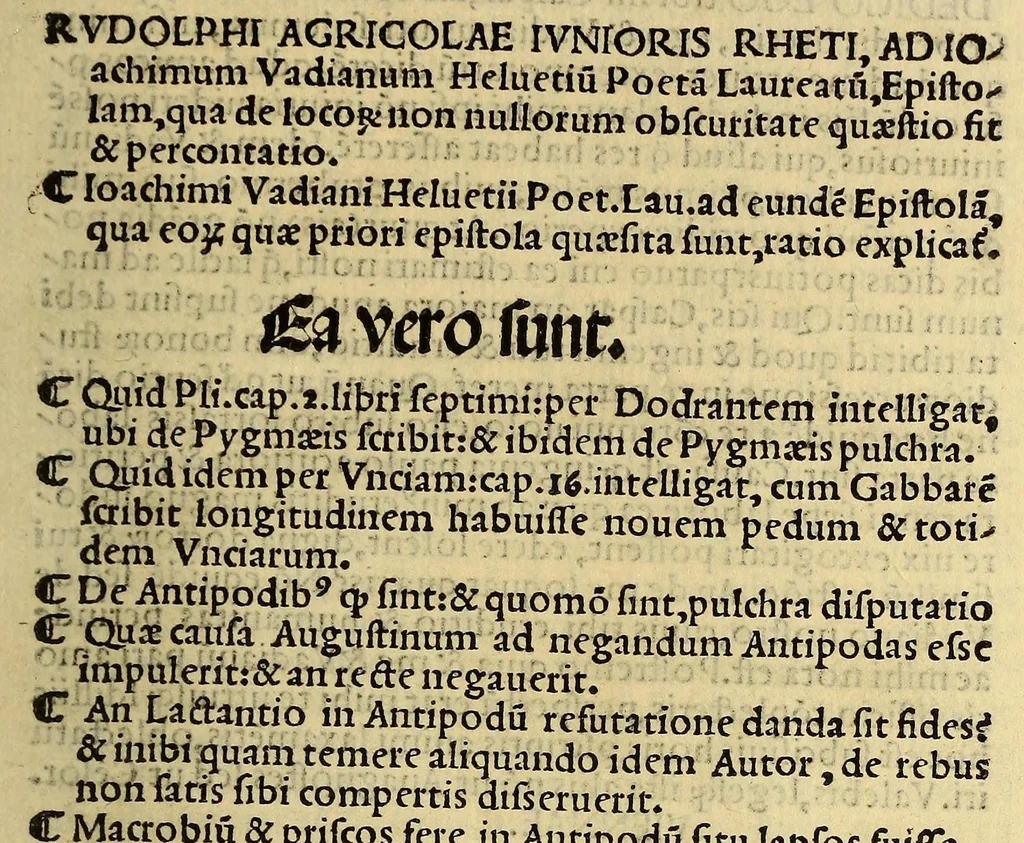 An illustration from Habes lector: hic libello. Rudolphi Agricolae iunioris rheti, ad Ioachimum Vadianum Helvetiu[m] poeta[m] laureatu[m], epistolam, : qua de loco[rum] non nullorum obscuritate quæstio fit & percontatio. Joachimi Vadiani Heluetii Poet. Lau. ad eunde[m] epistola[m] : qua eo[rum] quæ priori epistola quæsita sunt, ratio explicat[ur], 1515, leaf 7
