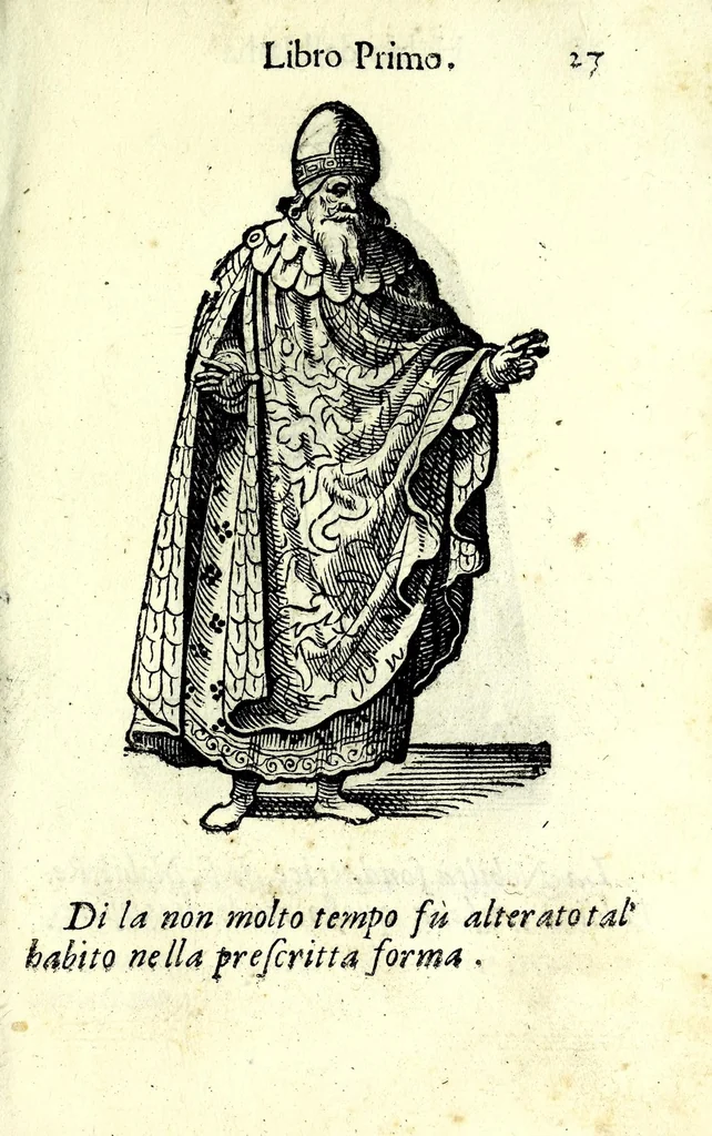 An illustration from Habiti antichi, ouero, Raccolta di figvre delineate dal gran Titiano, e da Cesare Vecellio suo fratello, diligentemente intagliate, conforme alle nationi del mondo : libro vtilissimo a pittori, dissegnatori, scultori, architetti & ad ogni curioso, e peregrino ingegno, 1664, leaf 47